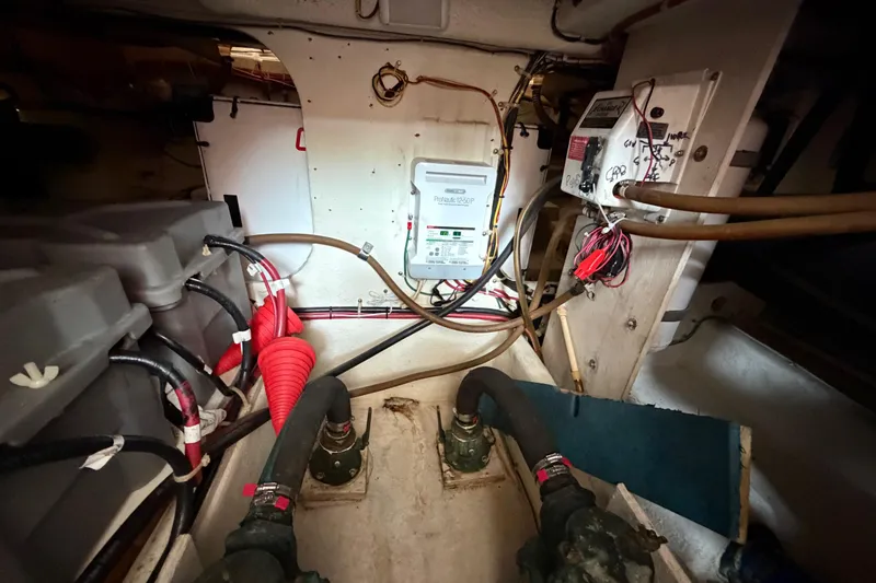Slide: The Image of Engine room of 2001 Maxum 4600 SCB Limited Edition with wiring and components. - 48
