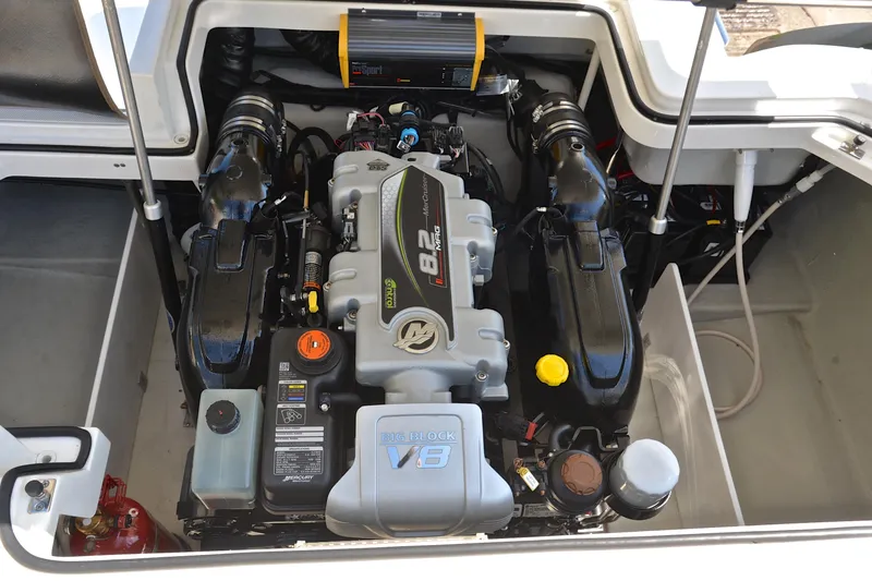 Slide: The Image of Engine compartment of a 2018 Cobalt R7 boat featuring a powerful V8 engine. - 30