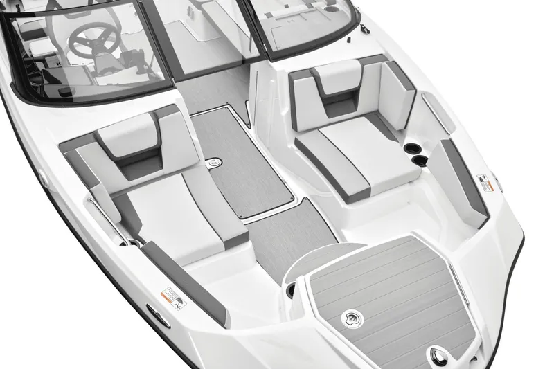 Slide: The Image of 2024 Yamaha AR220 boat interior with gray seating. - 22