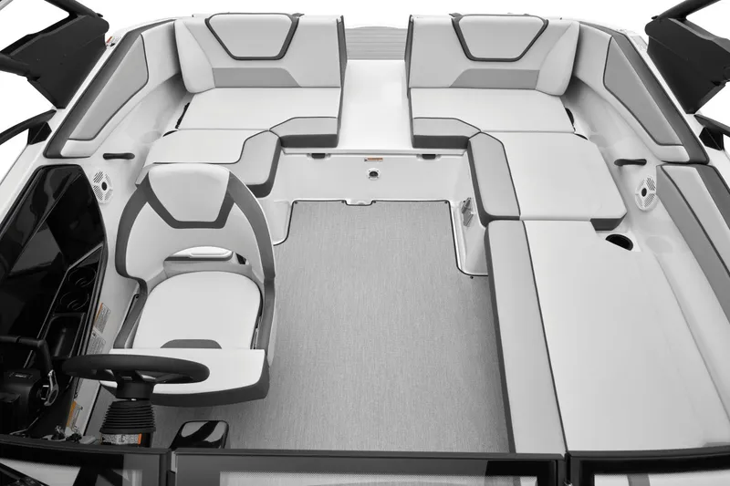 Slide: The Image of Interior of Yamaha AR220 boat, 2024 model, featuring modern seating. - 27