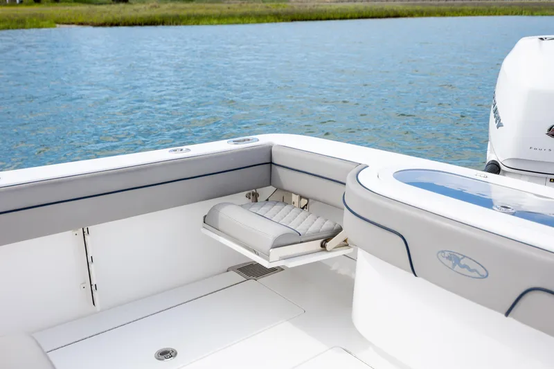 Slide: The Image of 2022 Valhalla Boatworks V-33 interior with seating and water view. - 18