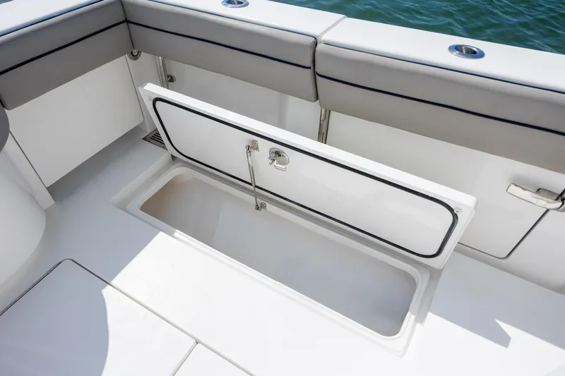 Slide: The Image of 2022 Valhalla Boatworks V-33 storage compartment open on deck. - 51