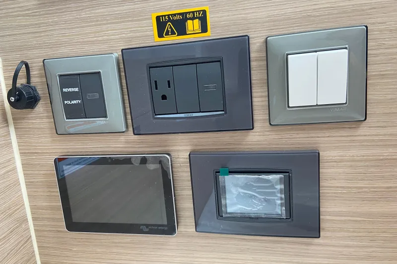 Slide: The Image of Control panel on Jeanneau Leader 9.0 WA Series 2, featuring switches and outlets, 2026 model. - 37