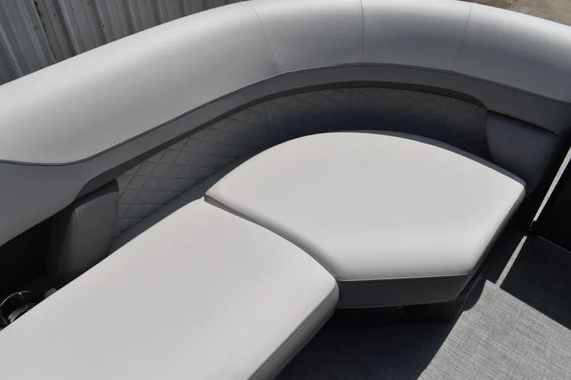 Slide: The Image of Luxurious seating on 2026 Lowe SS 230 WT Special boat, featuring elegant gray upholstery. - 21