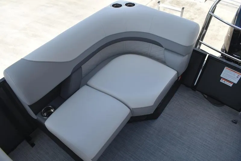 Slide: The Image of 2026 Lowe SS 230 WT Special boat interior with gray cushioned seating and cup holders. - 33