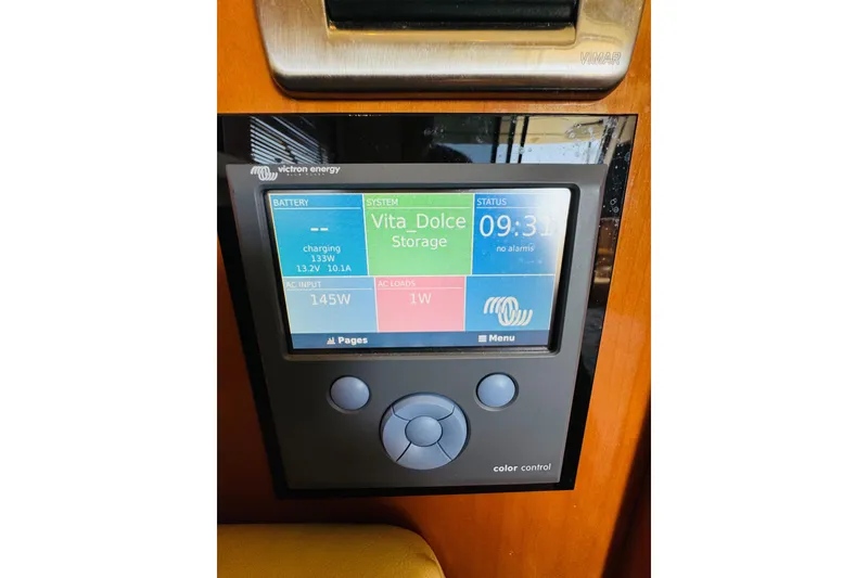 Slide: The Image of Control panel display on a 2006 Carver 46 Voyager yacht, showing battery and system status. - 91