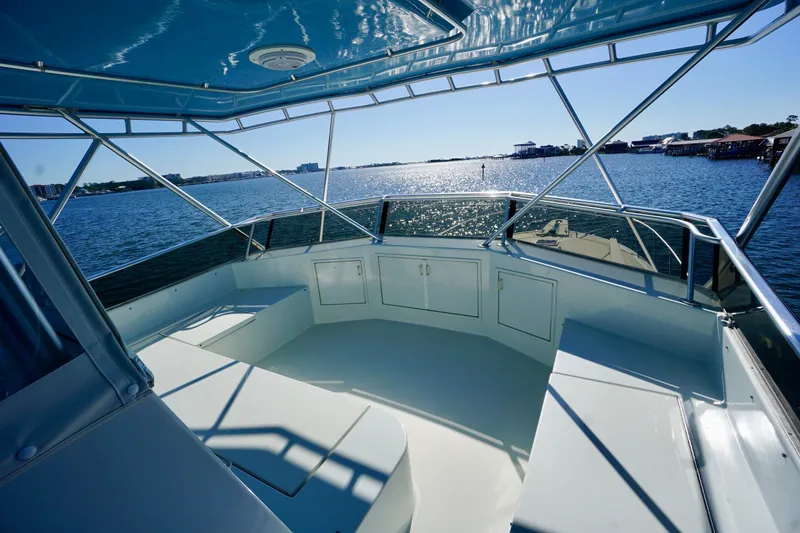 Slide: The Image of Open deck view of a 1991 G&S 58 yacht on a sunny day. - 15