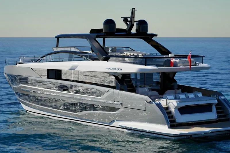 Slide: The Image of Luxury yacht Pearl 100 Hybrid 2026 on open sea. - 5