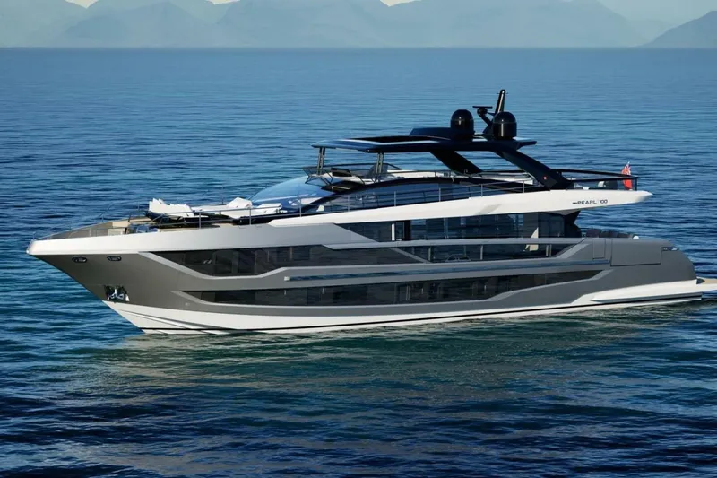 Slide: The Image of Luxury yacht Pearl 100 Hybrid 2026 on open sea. - 3