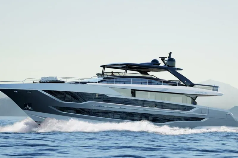 Slide: The Image of Luxury yacht Pearl 100 Hybrid 2026 on the sea. - 4
