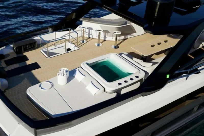 Slide: The Image of Luxury yacht Pearl 100 Hybrid 2026 with deck jacuzzi. - 12