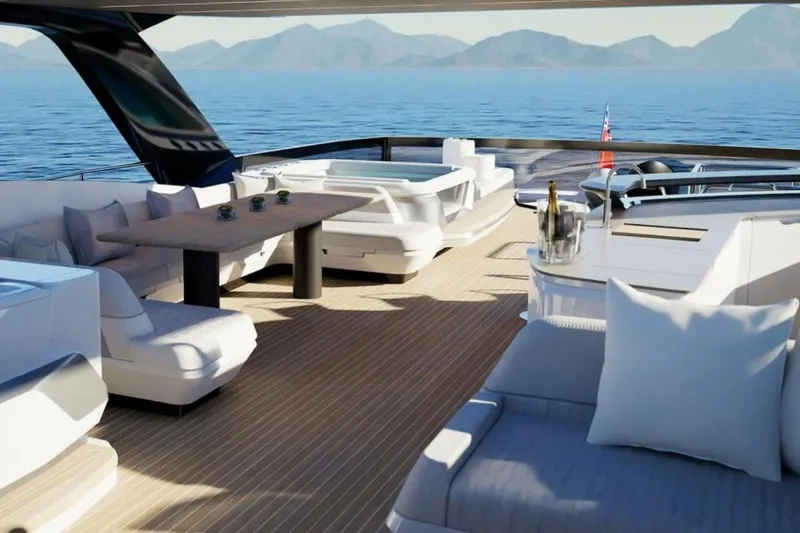 Slide: The Image of Luxurious deck of the Pearl 100 Hybrid yacht, 2026 model. - 11