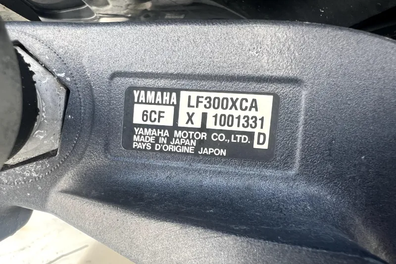 Slide: The Image of Label on Yamaha LF300XCA engine, made in Japan, on 2012 Contender 35 LS boat. - 20