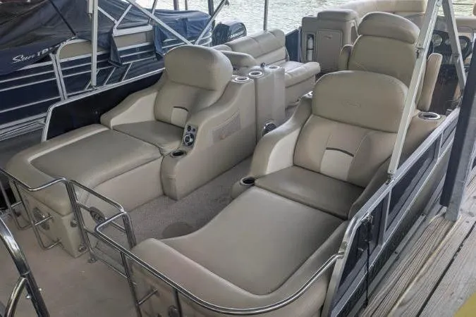 Slide: The Image of 2012 Harris FloteBote 230 Grand Mariner SEL with luxurious seating on a pontoon boat. - 5