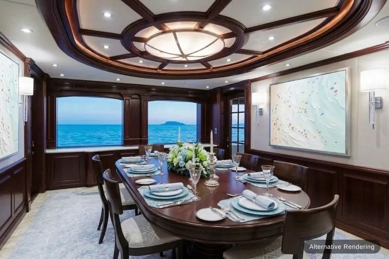 Slide: The Image of Luxurious dining area on 2003 Trinity Yachts motoryacht with ocean view and elegant decor. - 10