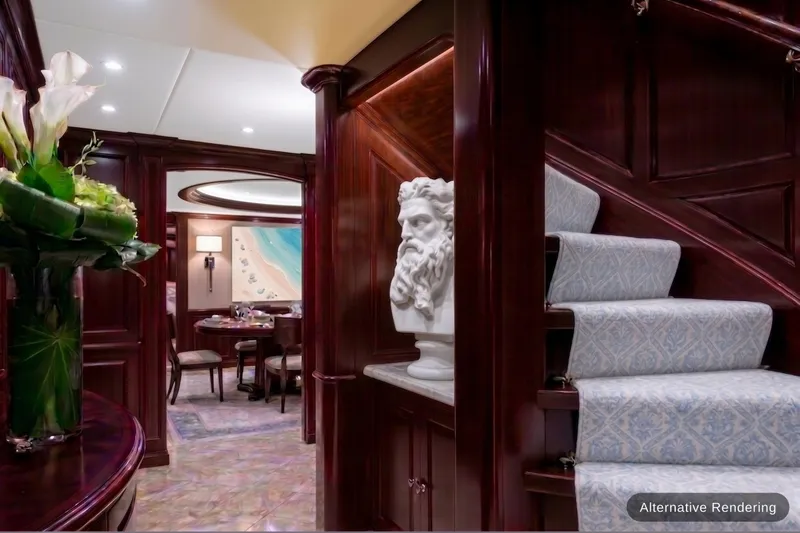 Slide: The Image of Luxurious interior of 2003 Trinity Yachts motoryacht with elegant staircase and classical bust. - 14