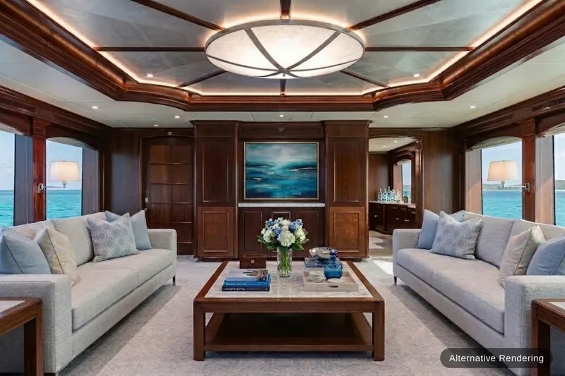 Slide: The Image of Luxurious interior of 2003 Trinity Yachts motoryacht with elegant wood paneling and ocean views. - 6