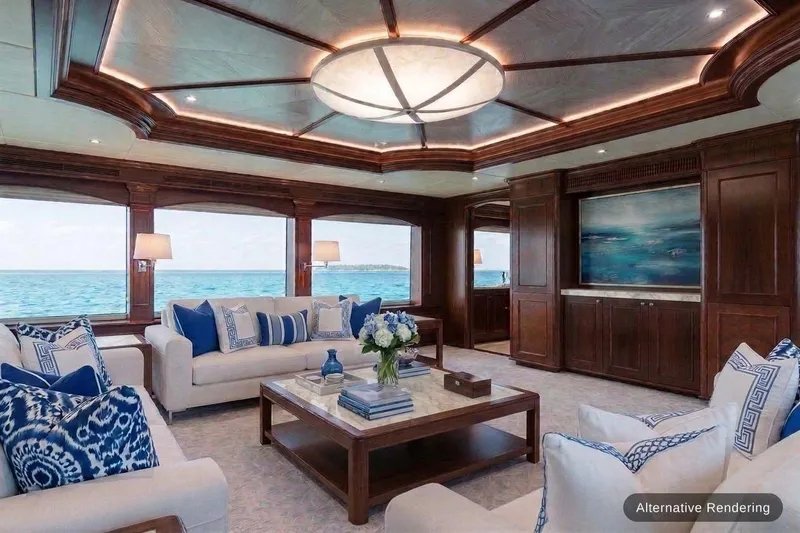 Slide: The Image of Luxurious 2003 Trinity Yachts motoryacht interior with elegant seating and ocean view. - 8