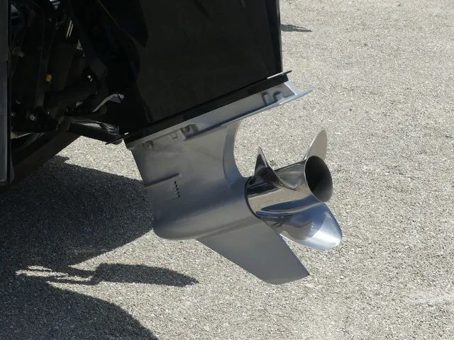 Slide: The Image of Close-up of a 2022 Falcon Bass Boats F21 TE propeller. - 11