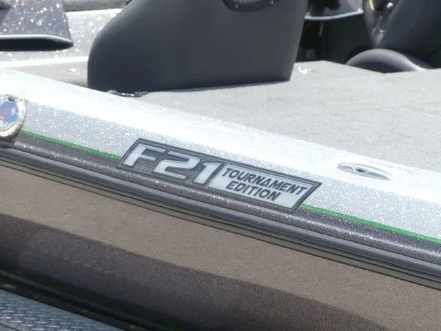 Slide: The Image of Falcon Bass Boats F21 TE 2022, close-up of logo on boat. - 8
