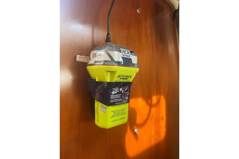 Slide: The Image of Emergency beacon mounted on a 2002 Beneteau Oceanis Clipper 361 yacht interior. - 25