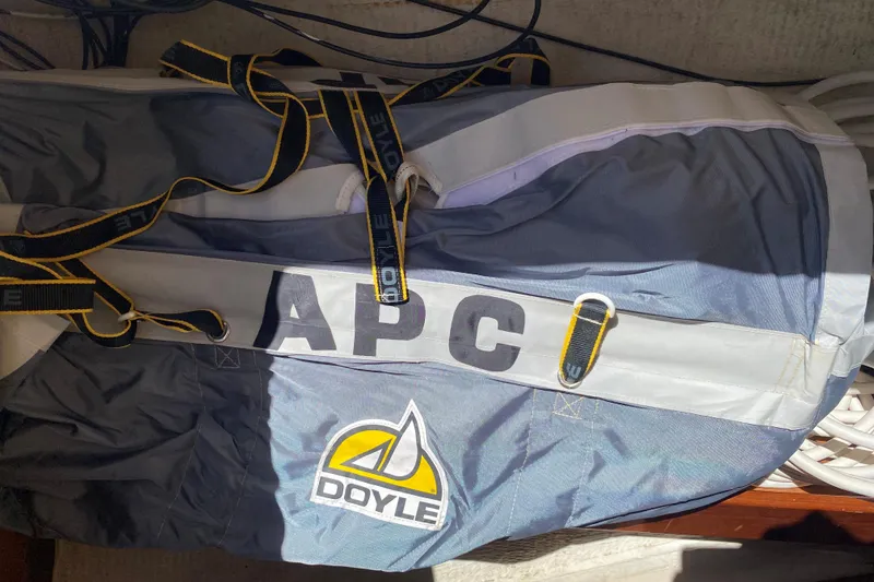 Slide: The Image of Sail bag with Doyle logo on a 2002 Beneteau Oceanis Clipper 361 yacht. - 27