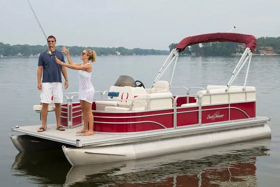 Slide: The Image of Manufacturer Provided Image: 2016 SunChaser Oasis Fish 820 Cruise-N-Fish pontoon boat on a lake. - 14