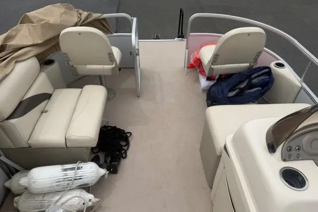 Slide: The Image of 2016 SunChaser Oasis Fish 820 Cruise-N-Fish pontoon boat interior with seating and accessories. - 8