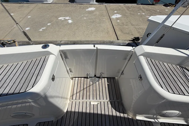 Slide: The Image of Cockpit view of 1998 Jeanneau Sun Odyssey 45.2 sailboat with open transom gate. - 18