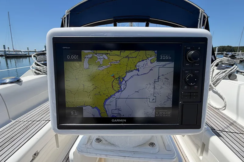 Slide: The Image of Garmin GPS display on 1998 Jeanneau Sun Odyssey 45.2 sailboat, docked in marina. - 24