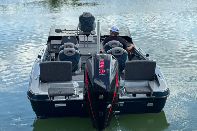 Slide: The Image of 2020 Ranger 2080MS Angler boat on water, featuring Mercury 250 engine. - 11