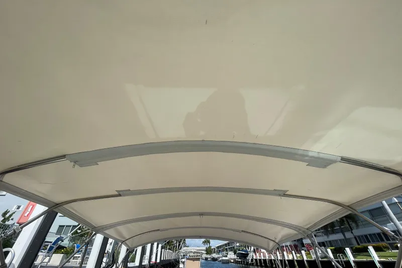 Slide: The Image of Interior view of 2001 Tiara Yachts 2900 Coronet canopy, showcasing structural design. - 67