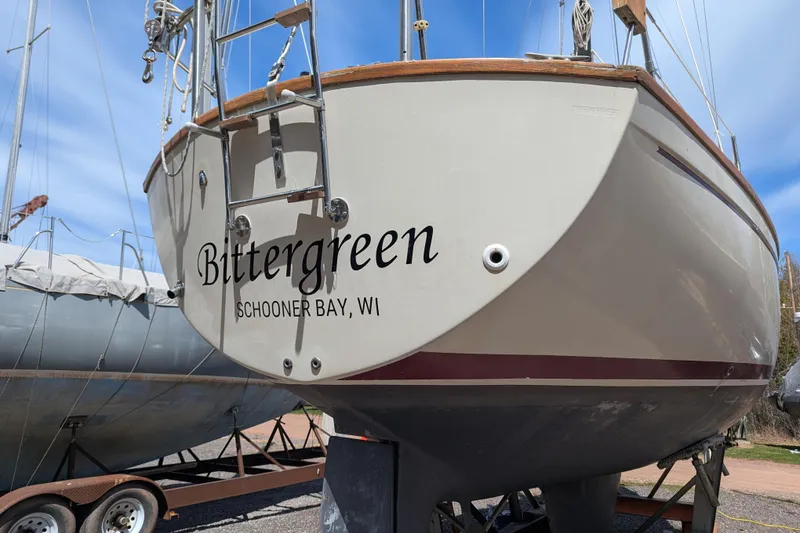 Slide: The Image of Pearson 323 sailboat "Bittergreen" from 1982, Schooner Bay, WI, on dry dock. - 52