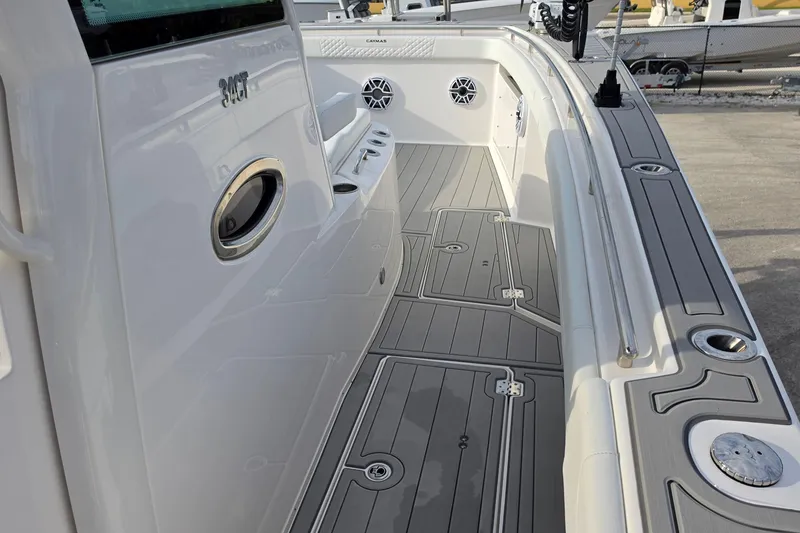 Slide: The Image of 2025 Caymas 34 CT boat deck with sleek design and modern features. - 19
