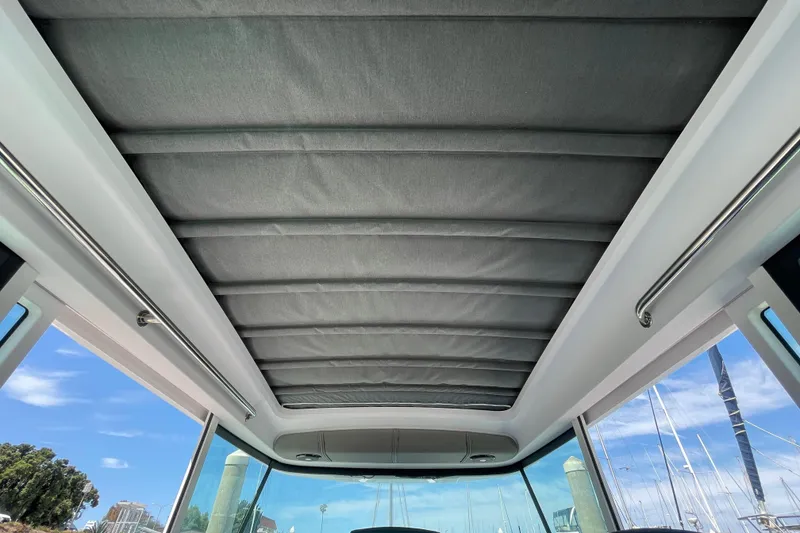 Slide: The Image of Interior view of 2023 Axopar 37 XC Cross Cabin roof and windows. - 69
