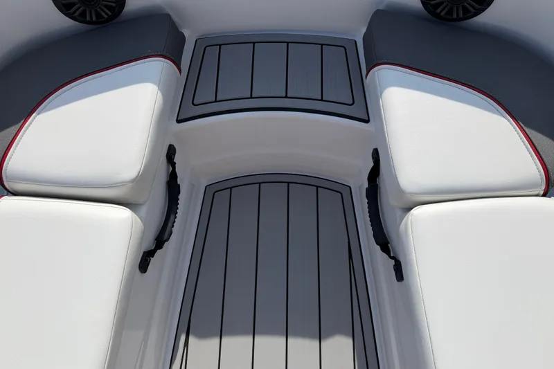 Slide: The Image of 2023 Tahoe T18 boat interior with cushioned seating and sleek flooring design. - 39