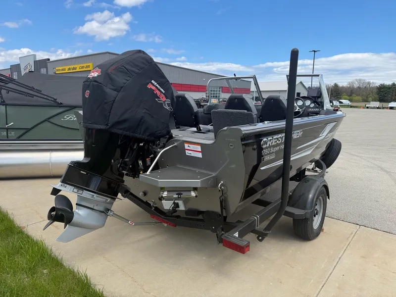Slide: The Image of 2021 Crestliner 1750 Super Hawk boat on trailer, exterior view. - 6