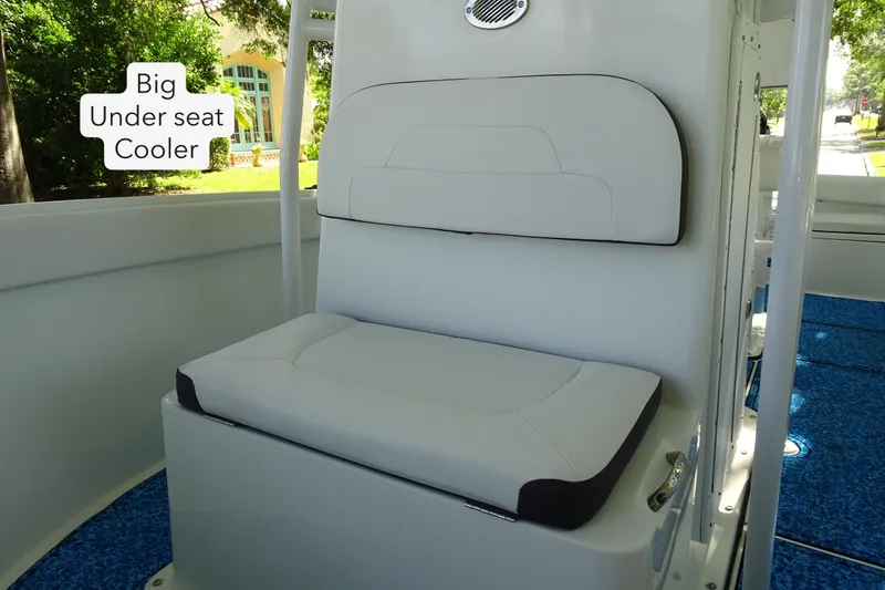 Slide: The Image of 2021 Clearwater 2200 Center Console boat with under-seat cooler feature. - 10