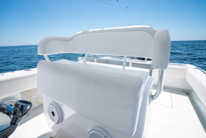 Slide: The Image of 2022 Contender 35 ST boat interior with white seating, ocean view. - 22