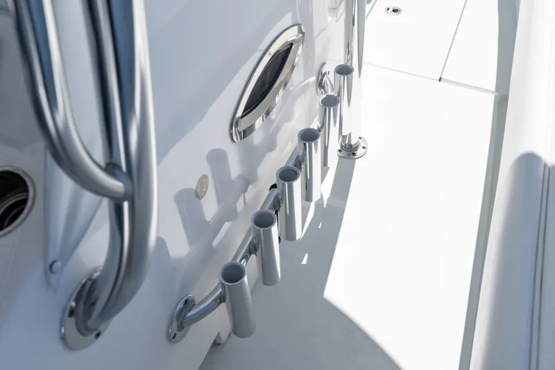 Slide: The Image of 2022 Contender 35 ST boat with stainless steel rod holders and sleek design. - 43