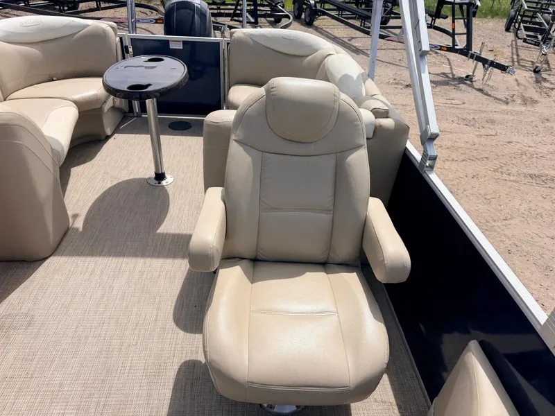 Slide: The Image of Interior of Sylvan Mirage 8524 LE pontoon boat, beige leather seating. - 34