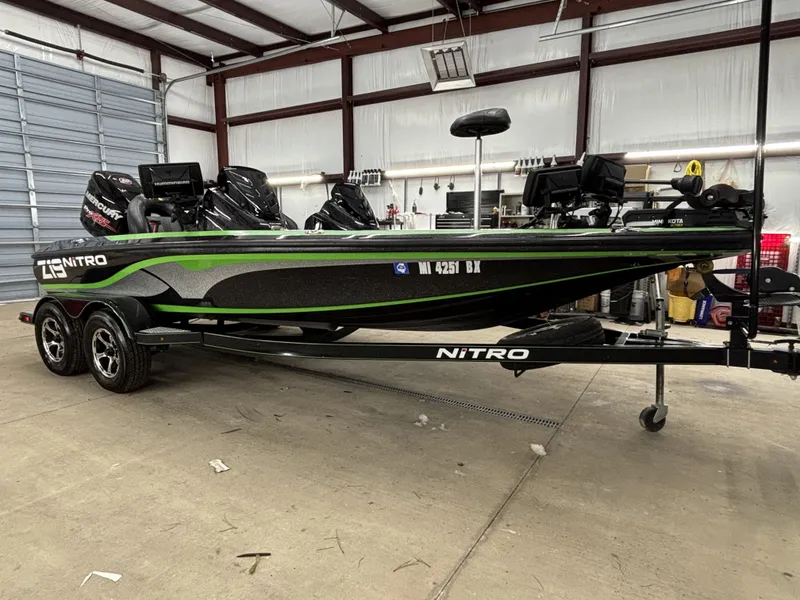 Slide: The Image of 2017 Nitro Z19 Pro boat parked in a garage. - 3