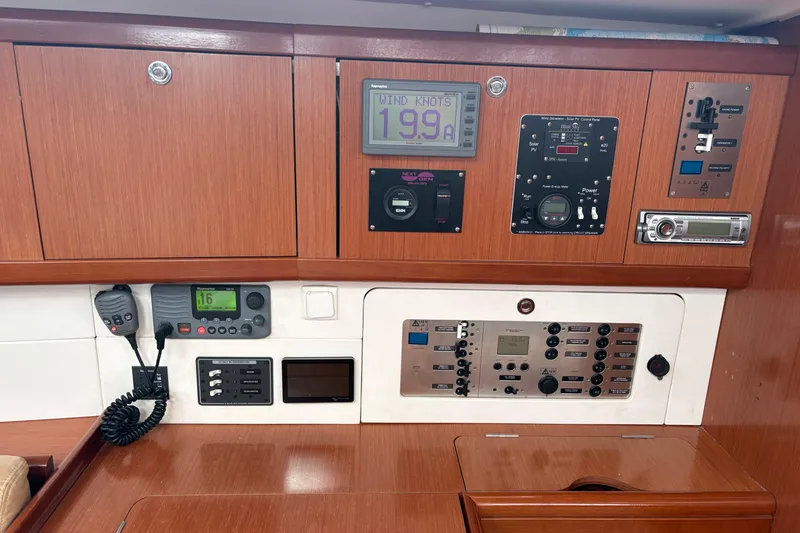 Slide: The Image of Control panel of a 2010 Beneteau Oceanis 46 sailboat with navigation instruments. - 34