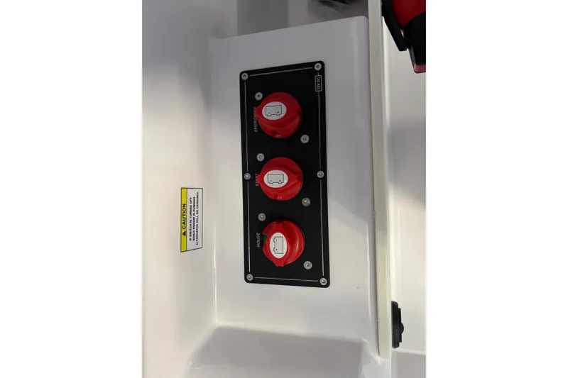 Slide: The Image of Control panel with red switches on XO EXPLR 9, 2026 model boat. - 19