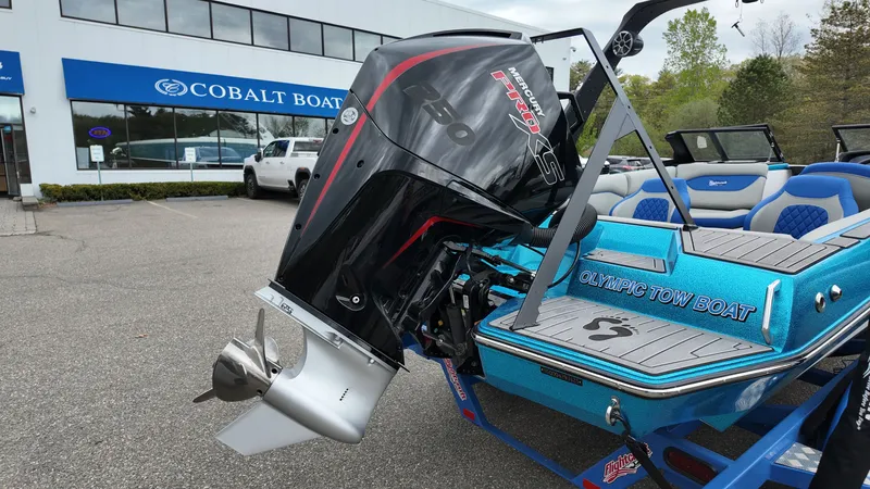 Slide: The Image of 2025 Flightcraft boat with Mercury Pro XS engine outside Cobalt Boat building. - 7