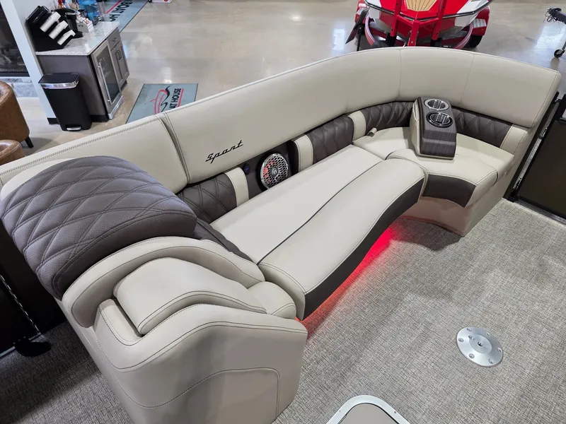 Slide: The Image of Luxurious seating in Bennington 25QFB ESP TRI PB 2026 boat. - 13