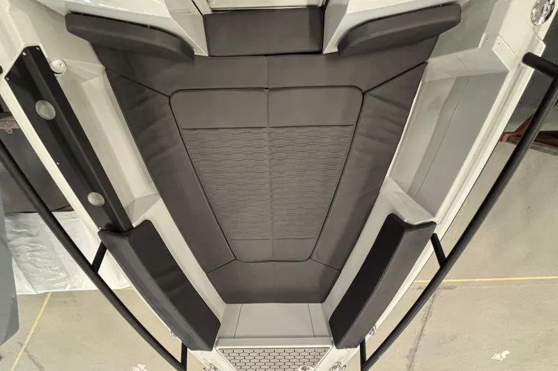 Slide: The Image of Interior view of 2026 XO DFNDR 8 boat with sleek seating design. - 3