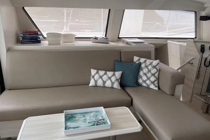Slide: The Image of Luxurious interior of 2021 Catana 53 yacht with modern seating and decor. - 17