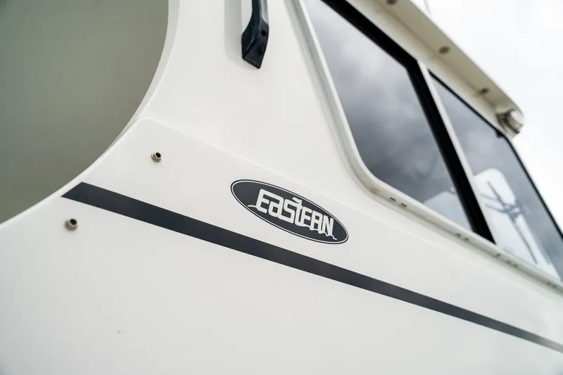 Slide: The Image of Close-up of Eastern 248 Explorer boat, model year 2022. - 2
