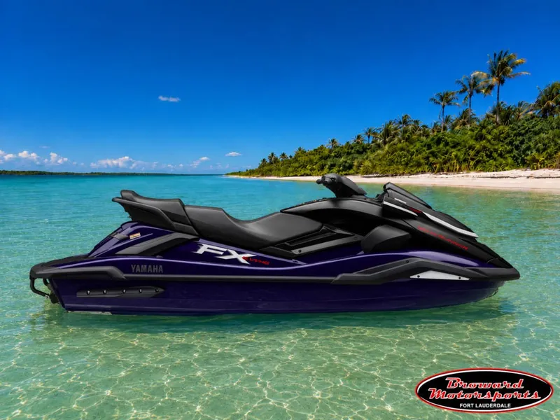 Slide: The Image of A Yamaha WaveRunner FX SVHO® 2026 on clear water near a tropical island with palm trees. - 7